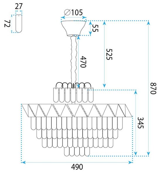 Toolight Toolight, krištáľová závesná lampa, SWE076-CP, Ø50 cm, 6×E14, zlatá, OSW-30205