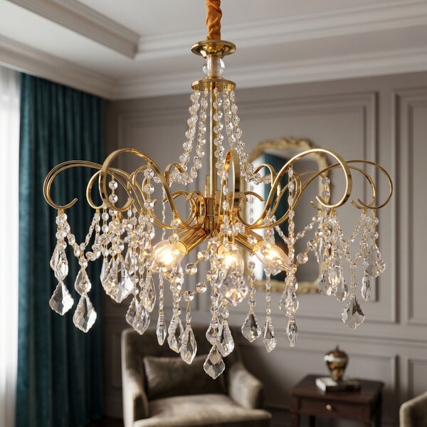 Toolight Toolight, krištáľová závesná lampa, SWE081-CP, Ø60 cm, 6×E14, zlatá, OSW-30210