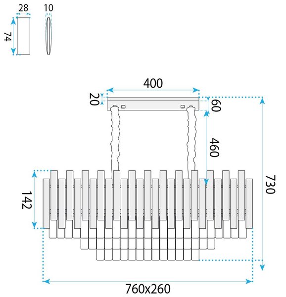 Toolight Rea, Krištáľová závesná lampa SWE105-CP GOLD, OSW-30227