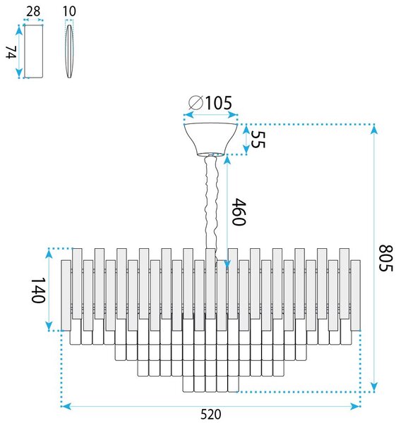 Toolight Rea, Krištáľová závesná lampa SWE103-CP GOLD, OSW-30226
