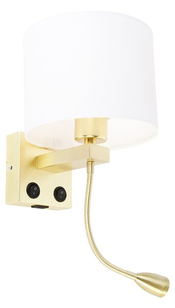 Zlatá nástenná lampa s USB a bielym tienidlom 18 cm - Brescia Combi