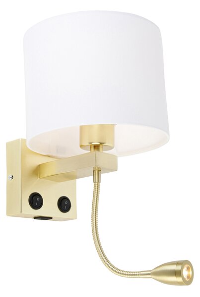 Zlatá nástenná lampa s USB a bielym tienidlom 18 cm - Brescia Combi
