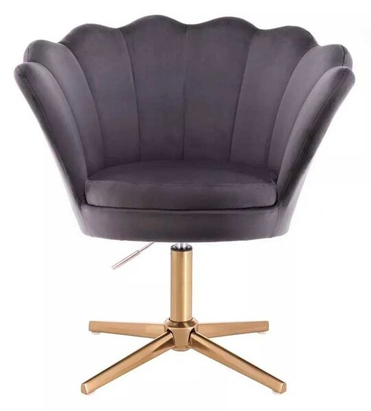LuxuryForm DESIGN Kreslo FREY VELUR na zlatom kríži - tmavo šedé
