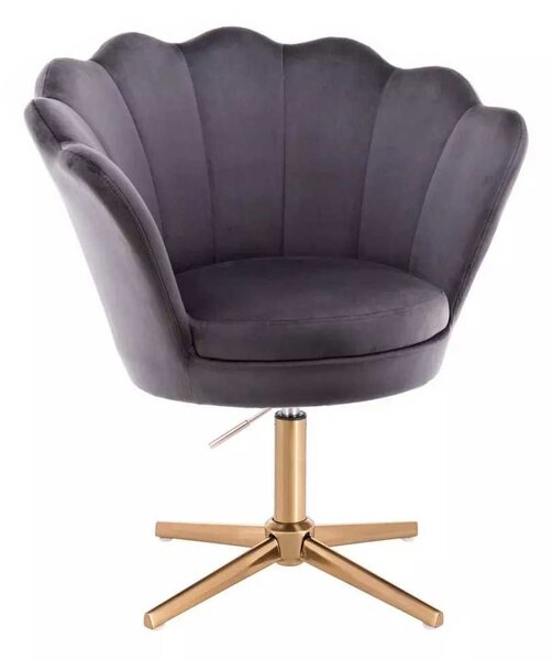 LuxuryForm DESIGN Kreslo FREY VELUR na zlatom kríži - tmavo šedé