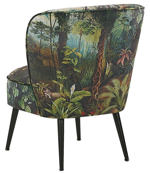 Kreslo zelené viacfarebné polyester borovicové drevo bez opierok rastlinný vzor moderný glamour štýl obývačka spálňa