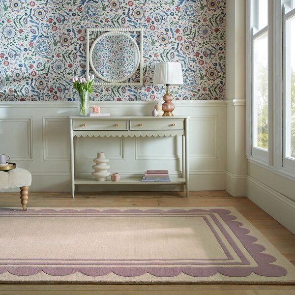 Ručne tkaný vlnený koberec vo fialovo-prírodnej farbe 160x230 cm Lois Scallop – Flair Rugs
