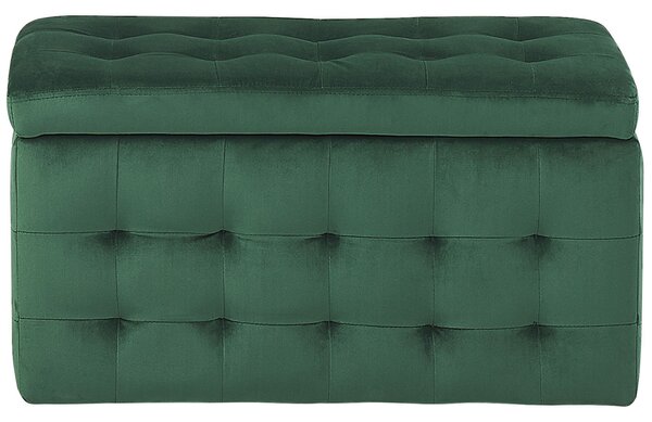 Taburetka zelená zamat 72 x 42 x 40 cm s úložným priestorom prešívaná obdĺžnikový tvar obývačka spálňa