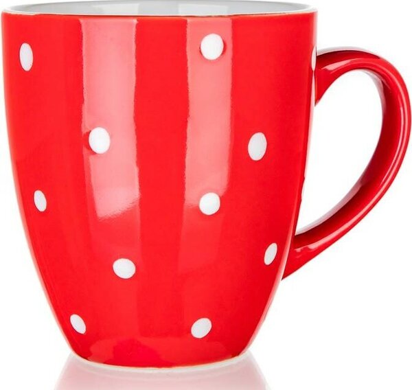 Banquet Hrnček keramický baňák 400 ml, červený s bodkami