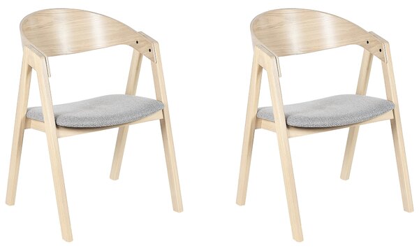 Súprava 2 jedálenských stoličiek svetlé drevo sivý polyester preglejka nohy z kaučukového dreva tradičný dizajn retro