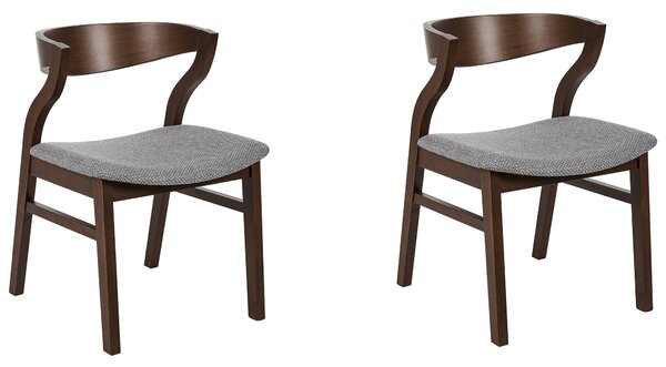 Súprava 2 jedálenských stoličiek tmavé drevo sivý polyester preglejka nohy z kaučukového dreva tradičný retro dizajn