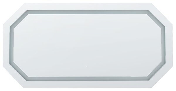 Nástenné zrkadlo strieborné 120 x 60 cm s LED osvetlením osemhranné moderná kúpeľňa spálňa