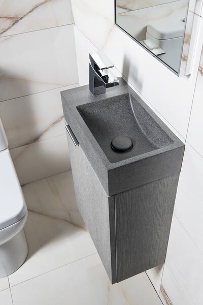 Sapho Sapho, CREST L betónové umývadlo vrátane výpusti, 40x22 cm, čierny granit, AR403