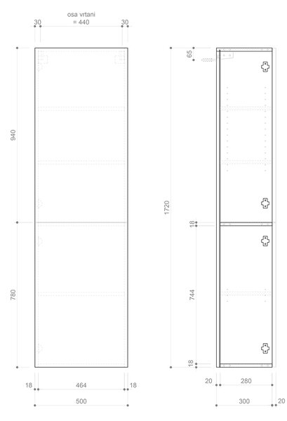 Sapho, ESPACE skrinka 50x172x32cm, 2x dvierka, ľavá/pravá, dub Collingwood, ESC450-1919