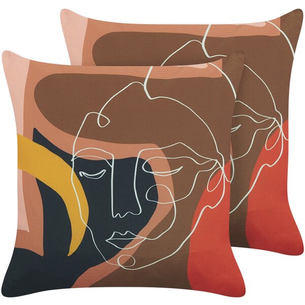 Súprava 2 dekoratívnych vankúšov viacfarebný polyester 45 x 45 cm motív tváre elegantné bytové doplnky