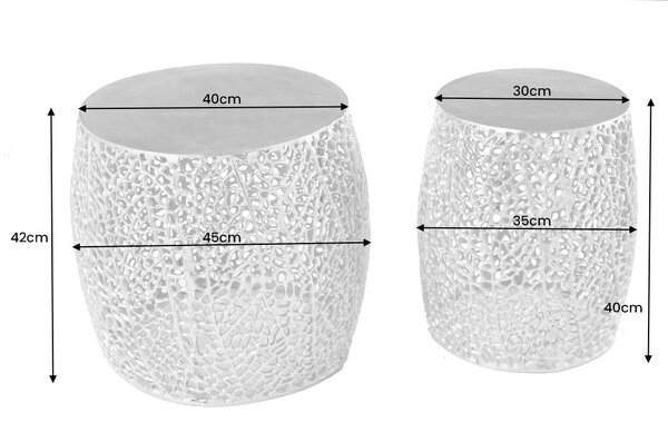 Konferenčný stolík LEAF 40cm sada 2 kusy strieborné