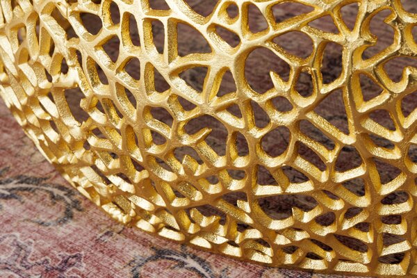 Konferenčný stolík LEAF 75cm zlatý s akáciovou doskou