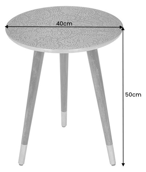 Bočný stolík ALCASAR 50cm akáciové drevo a potiahnutý kov starostrieborný