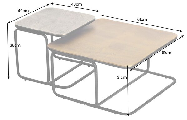 Konferenčný stolík ABSTRACT sada 2 ks 60cm zlatý strieborný čierny kovový rám
