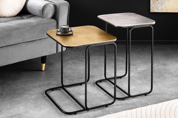 Konferenčný stolík ABSTRACT sada 2 ks 40cm zlatý strieborný čierny kovový rám