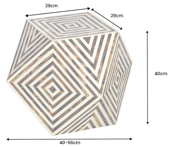 Bočný stolík BONE INLAY 40 cm z byvolích kostí bielohnedý v zebrovom vzhľade