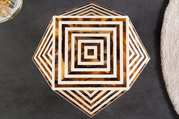 Bočný stolík BONE INLAY 40 cm z byvolích kostí bielohnedý v zebrovom vzhľade