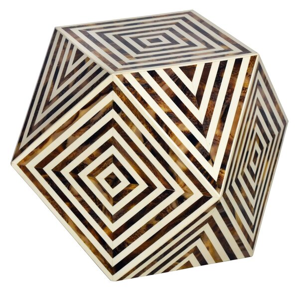 Bočný stolík BONE INLAY 40 cm z byvolích kostí bielohnedý v zebrovom vzhľade