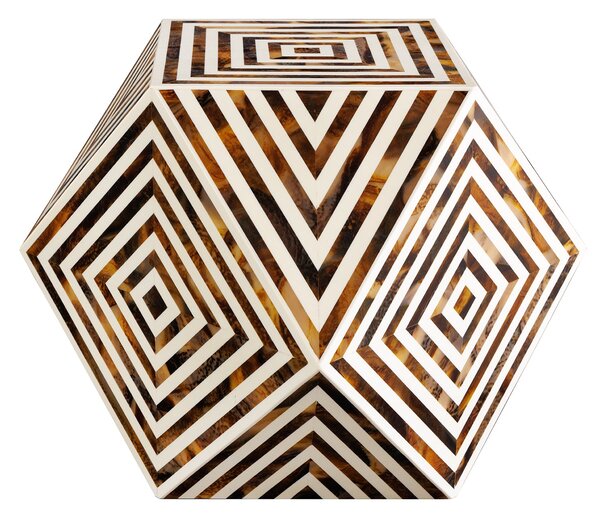 Bočný stolík BONE INLAY 40 cm z byvolích kostí bielohnedý v zebrovom vzhľade