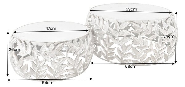 Konferenčný stolík ABSTRACT LEAF 54-68 cm 2-set, strieborná s mramorovými doskami