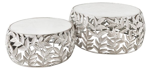 Konferenčný stolík ABSTRACT LEAF 54-68 cm 2-set, strieborná s mramorovými doskami