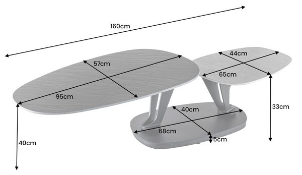 Konferenčný stolík MOVEMENT 95-160 cm keramický čierny a sivý
