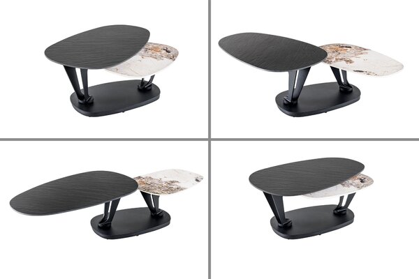 Konferenčný stolík MOVEMENT 95-160 cm keramický čierny a sivý