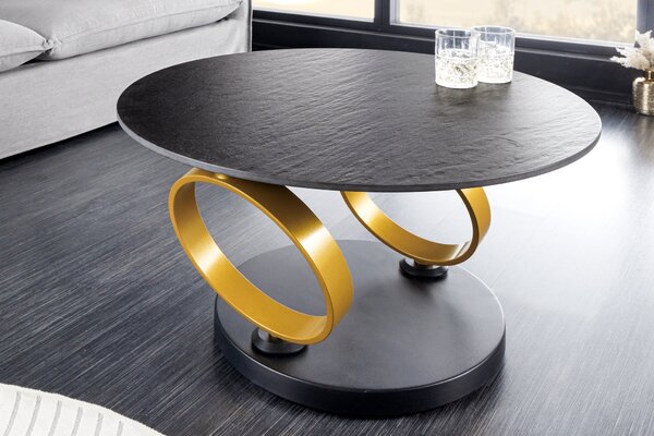 Konferenčný stolík DANCING RINGS 80-134 cm otočný keramický čierny a vzhľad prírodného kameňa
