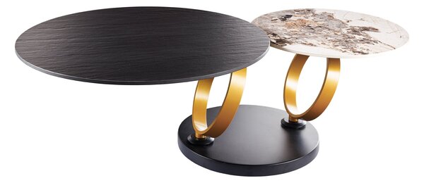 Konferenčný stolík DANCING RINGS 80-134 cm otočný keramický čierny a vzhľad prírodného kameňa