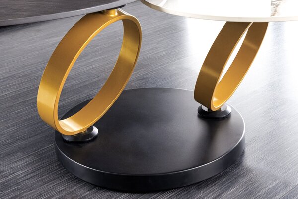 Konferenčný stolík DANCING RINGS 80-134 cm otočný keramický čierny a vzhľad prírodného kameňa