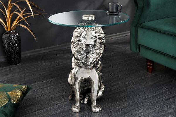 Bočný Stolík WILDLIFE LION 60cm Antická Strieborná