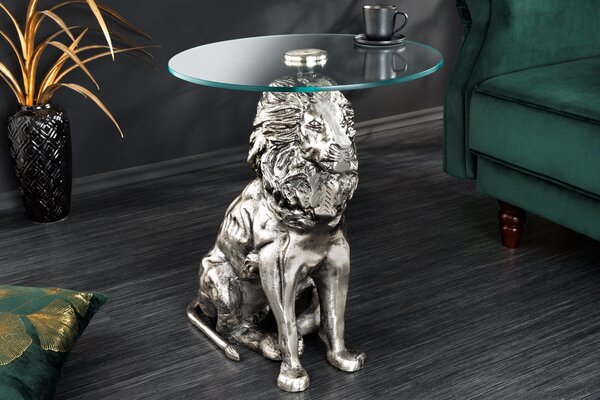 Bočný Stolík WILDLIFE LION 60cm Antická Strieborná