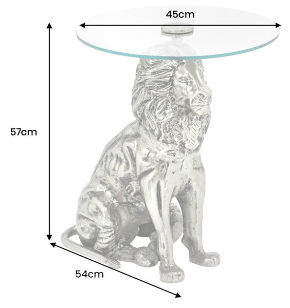 Bočný Stolík WILDLIFE LION 60cm Antická Strieborná