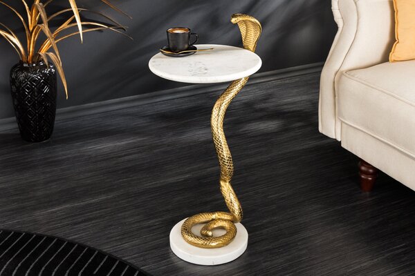 Bočný Stolík WILDLIFE COBRA 60cm Zlatý Biely Mramor