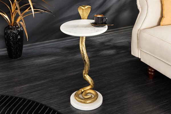Bočný Stolík WILDLIFE COBRA 60cm Zlatý Biely Mramor