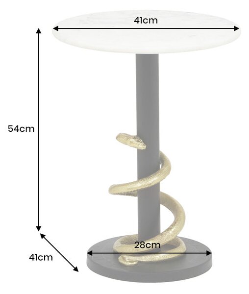 Bočný Stolík WILDLIFE SNAKE 50cm Zlatý Čierny Biely Mramor