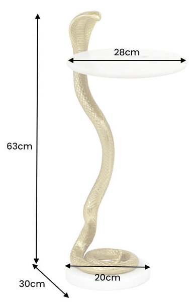 Bočný Stolík WILDLIFE COBRA 60cm Zlatý Biely Mramor