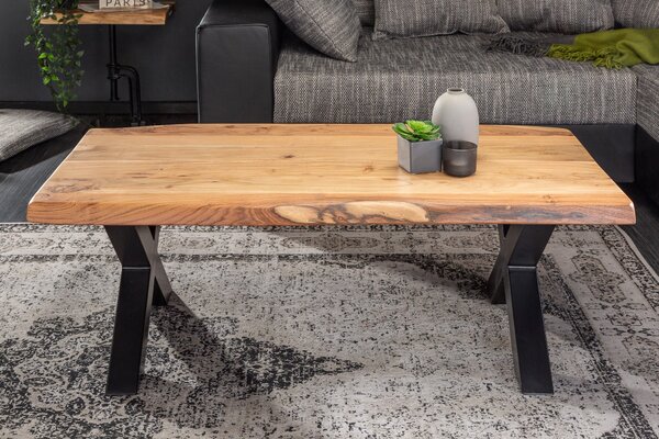 Konferenčný stolík MAMMUT 110cm X-nohy 35mm akáciové drevo medový odtieň