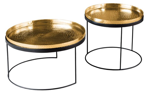 Kávový stolík ELEMENTS set 2 odnímateľné podnosy efekt úderu kladiva zlaté