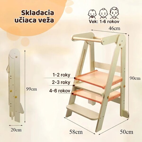 Babytower™ Drevená Nastaviteľná Učebná Veža