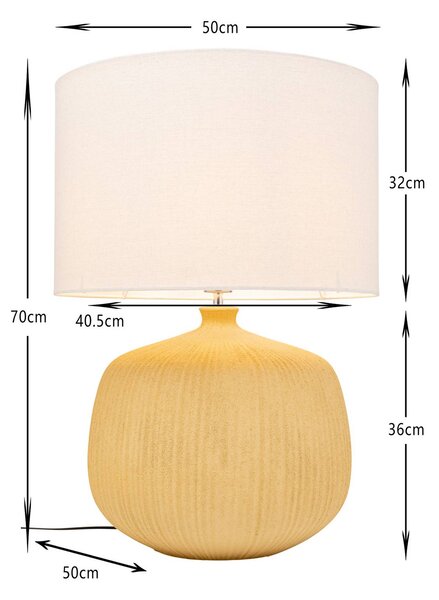 KARE Stolová lampa Kare Luma, žltá, bavlna/keramika, 70 cm, E27, Žltá / oranžová, Obývacia izba / jedáleň, Textil / látka / hodváb, Škandinávsky, Stojacie svietidlo