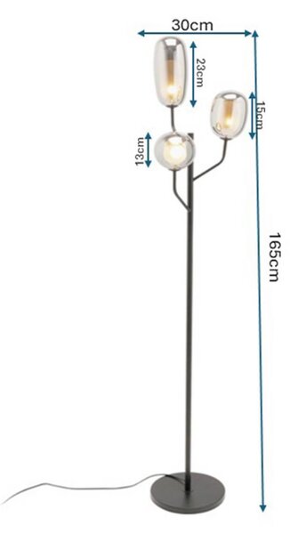KARE Stojacia lampa Kare Columbo, čierna, sklo, 3-pl., G9, 164 cm, Jasné / priehľadné, Obývacia izba / jedáleň, Sklo, Moderný