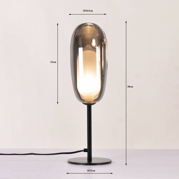 KARE Stolová lampa Kare Columbo, čierna, sklo, výška 39 cm, G9, Jasné / priehľadné, Obývacia izba / jedáleň, Sklo, Moderný, Stojacie svietidlo