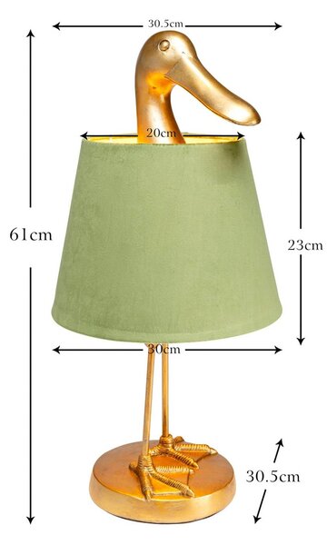 KARE Stolová lampa Kare Duck, zelená, ľan, výška 61 cm, E27, Zelená, Obývacia izba / jedáleň, Textil / látka / hodváb, Moderný, Stojacie svietidlo