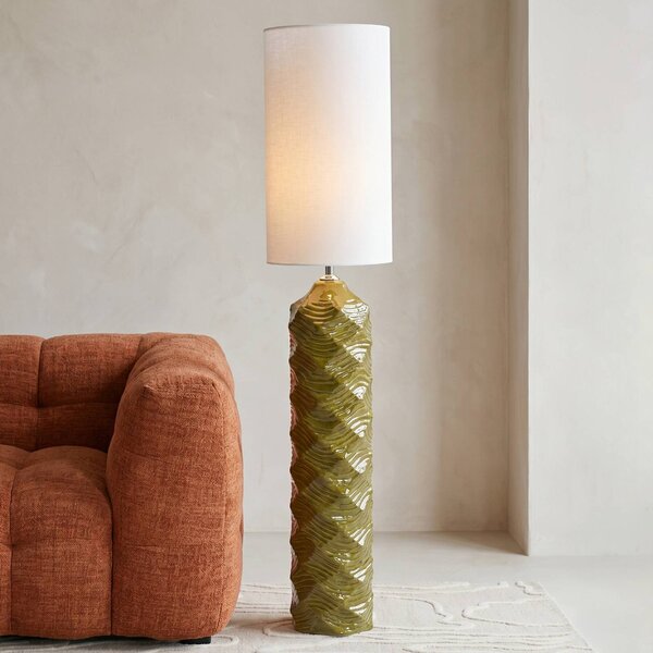 KARE Stojacia lampa Kare Luma, zelená, bavlna/keramika, 128 cm, Zelená, Obývacia izba / jedáleň, Textil / látka / hodváb, Škandinávsky, Stojaca lampa