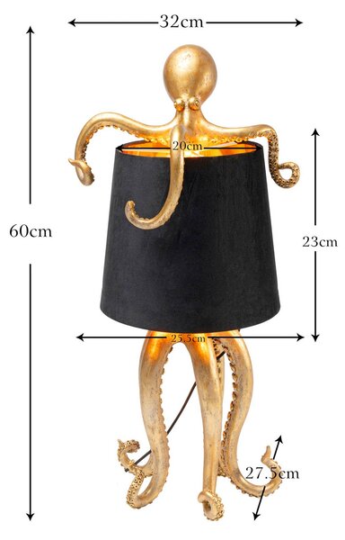 KARE Stolová lampa Kare Octopus, zlatá, textil, výška 47 cm, Mosadz / zlato, Obývacia izba / jedáleň, Textil / látka / hodváb, Moderný, Stojacie svietidlo